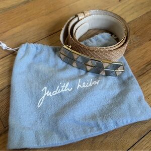 Vintage 80s Judith Leiber Snakeskin Leather Cabochon Gem Stone Belt Size Small